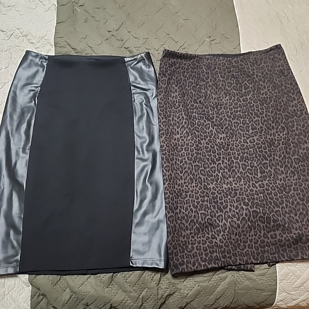 Liverpool Pencil Skirts Size 6 Set 2 Cheetah Black Faux Leather Wild Night Out